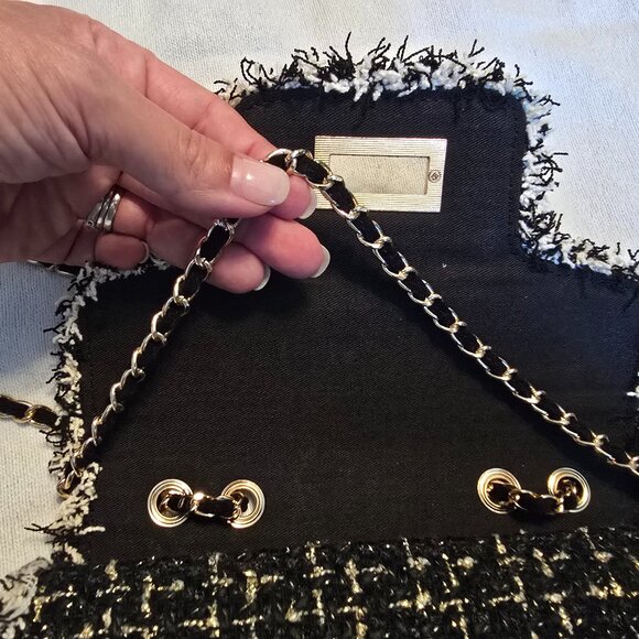 Anthropologie Cristina Sabatini Black White Gold Tweed Brielle Bag Clutch GUC. - Picture 9 of 16
